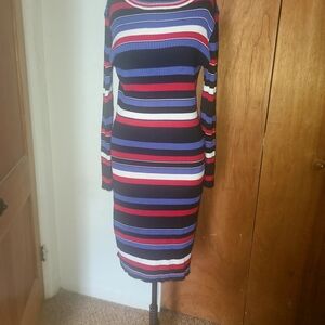 Lane Bryant Red and Blue Bodycon Dress with Crew Neck